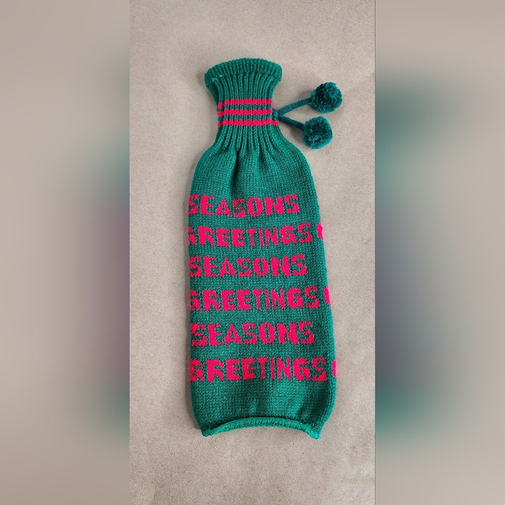 Vintage Knitted Holiday Wine Sleeve